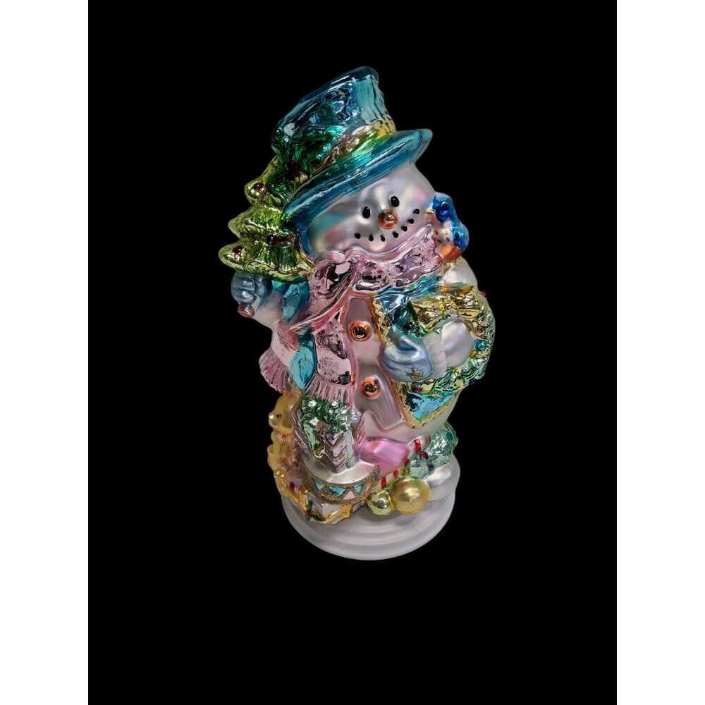 Cracker Barrel Mercury Glass Snowman. 18”x12” Handblown Glass, Hand Painted